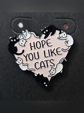 Hope You Like Cats Pink Enamel Pin - Cute Cat Heart Accessory